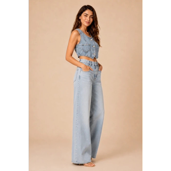 Denim Cepli Yelek