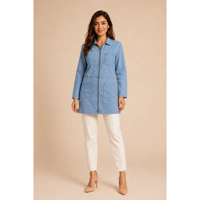 Fermuarlı Denim Tunik