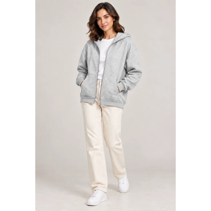 Fermuarlı Kapüşonlu Oversize Sweatshirt