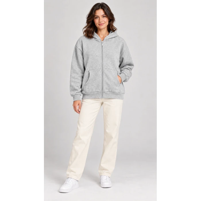 Fermuarlı Kapüşonlu Oversize Sweatshirt