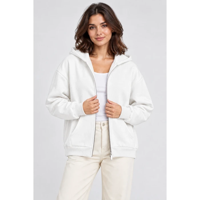 Fermuarlı Kapüşonlu Oversize Sweatshirt