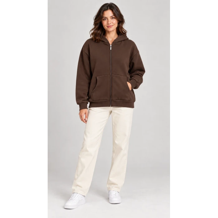 Fermuarlı Kapüşonlu Oversize Sweatshirt