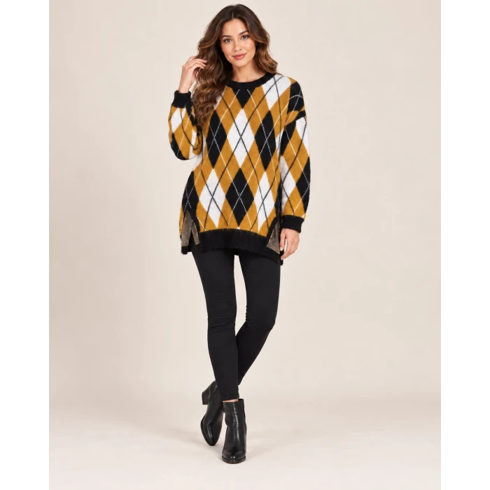 Lavin Baklava Desenli Oversize Triko Kazak