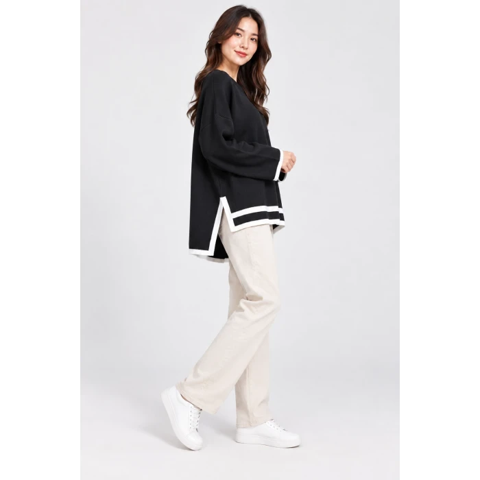 Lavin Kontrast Şeritli Oversize Triko Kazak