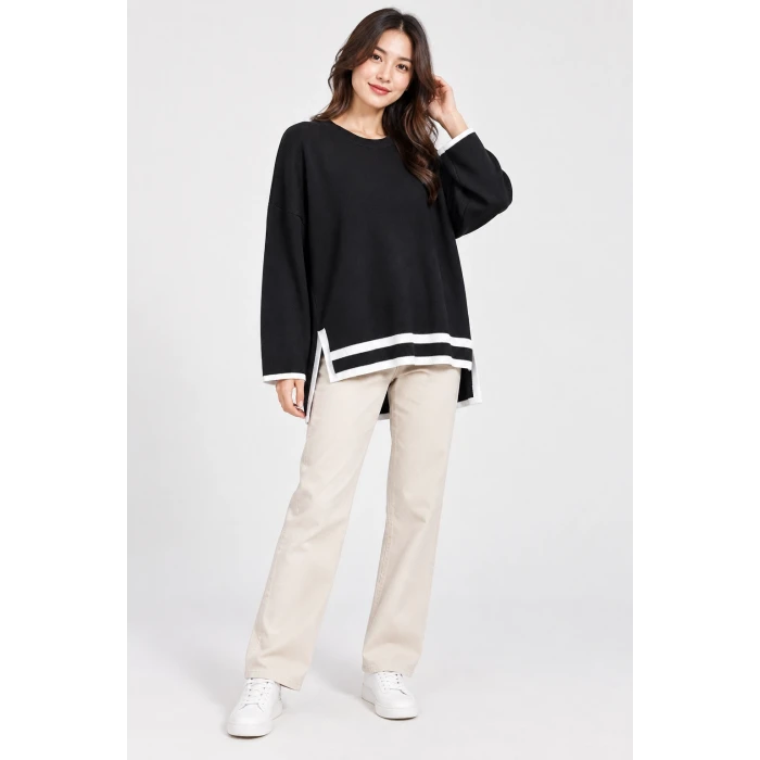 Lavin Kontrast Şeritli Oversize Triko Kazak