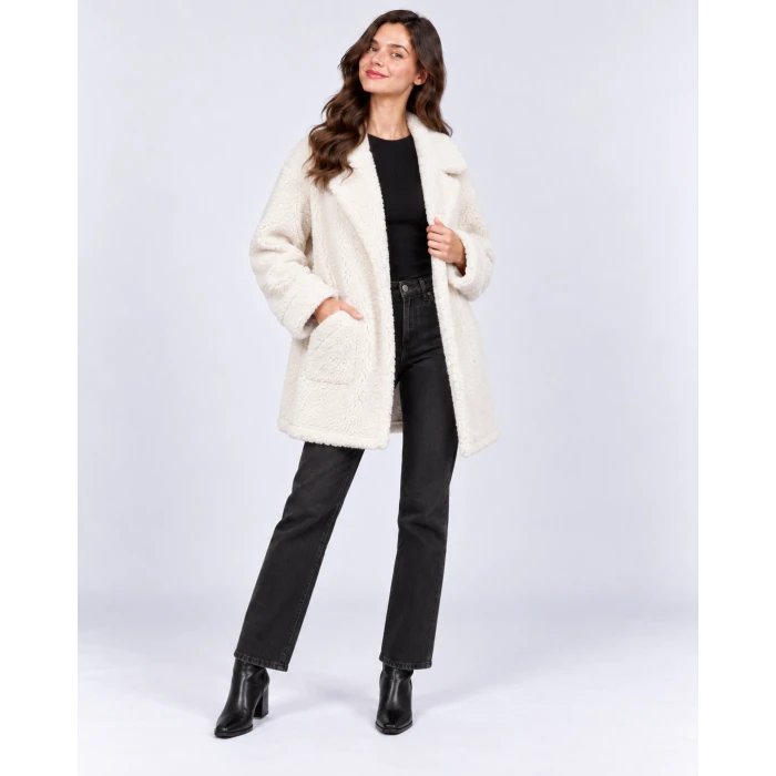 Liora Peluş Dokulu Oversize Kaban
