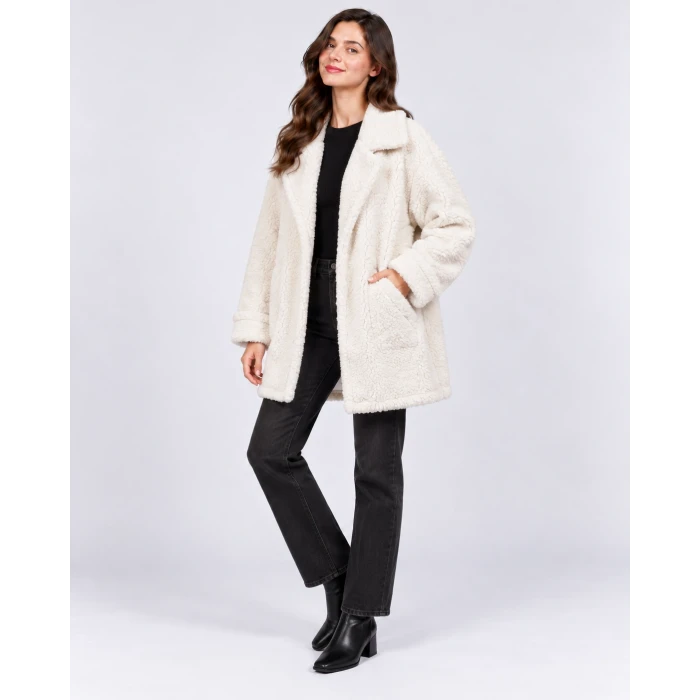 Liora Peluş Dokulu Oversize Kaban