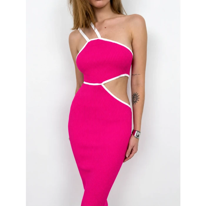 Livia Kontrast Biyeli Cut-Out Triko Elbise