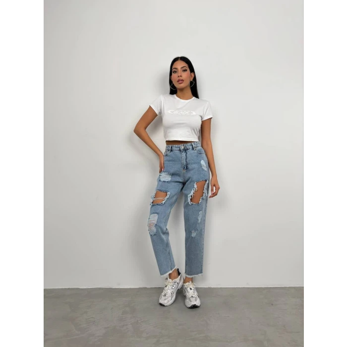 Luna Yırtık Detaylı Mom Jean
