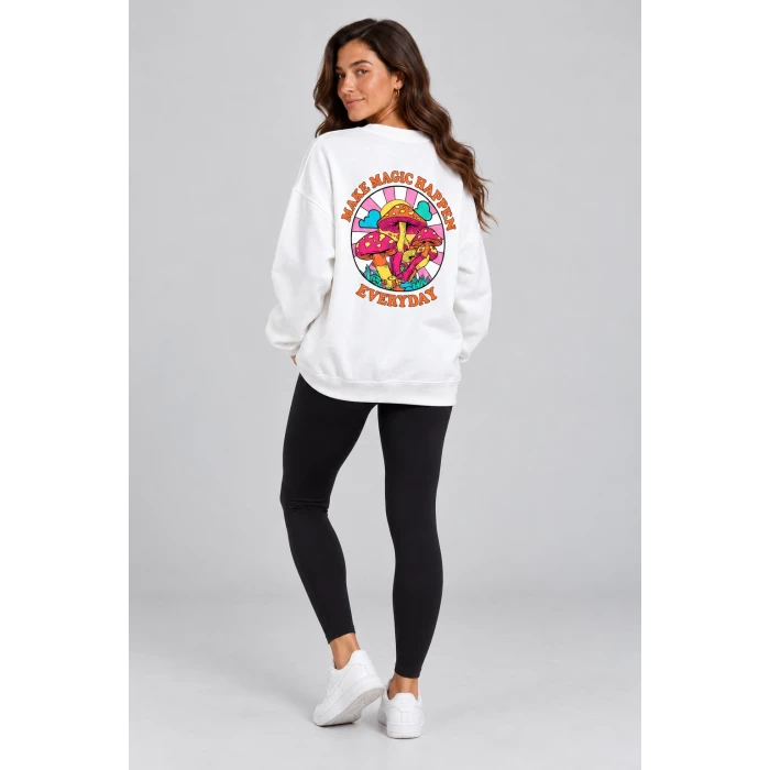 Mantar Baskılı Siyah Şardonlu Sweatshirt