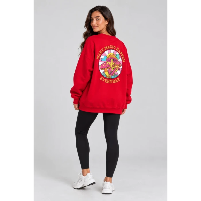 Mantar Baskılı Siyah Şardonlu Sweatshirt