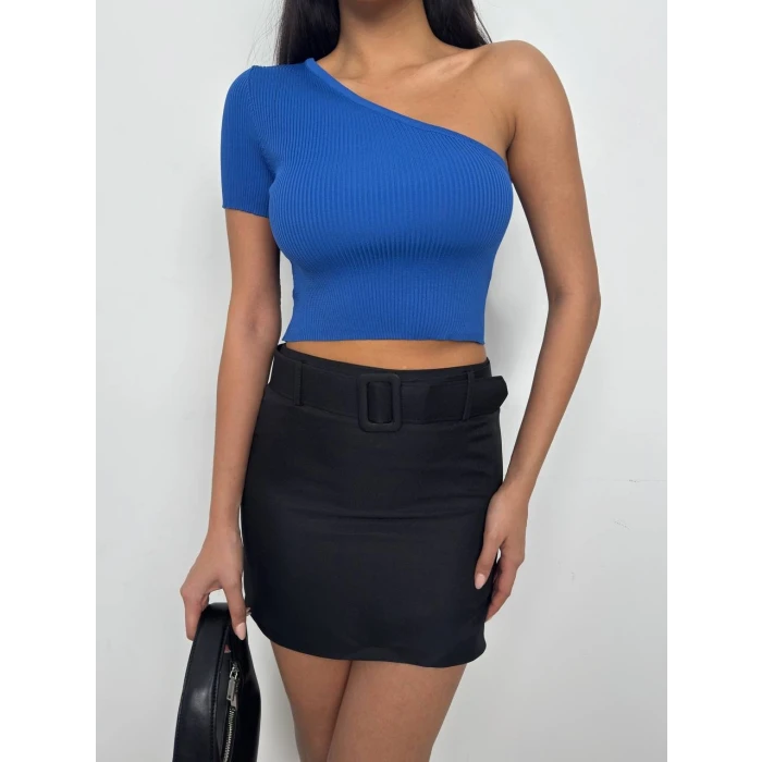 Mira Tek Omuz Fitilli Triko Crop Top