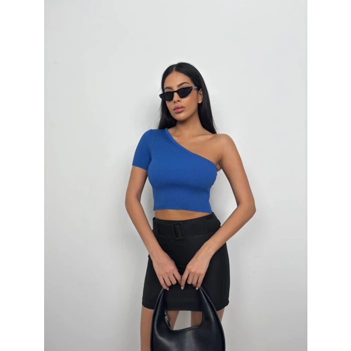 Mira Tek Omuz Fitilli Triko Crop Top
