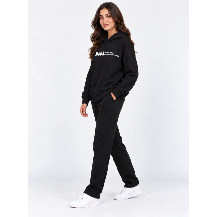 Moon Style Sırt Baskılı Kapüşonlu Sweatshirt