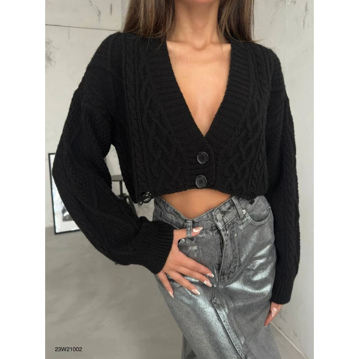 Nora Baklava Desenli Crop Triko Hırka