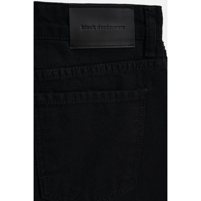 Nora Cep Detaylı Siyah Denim Mini Etek