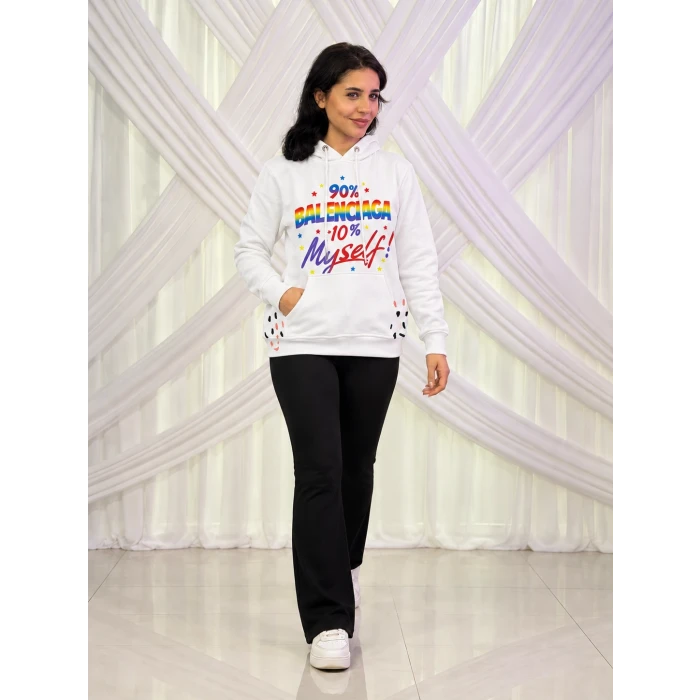 Renkli Baskılı Kapüşonlu Sweatshirt