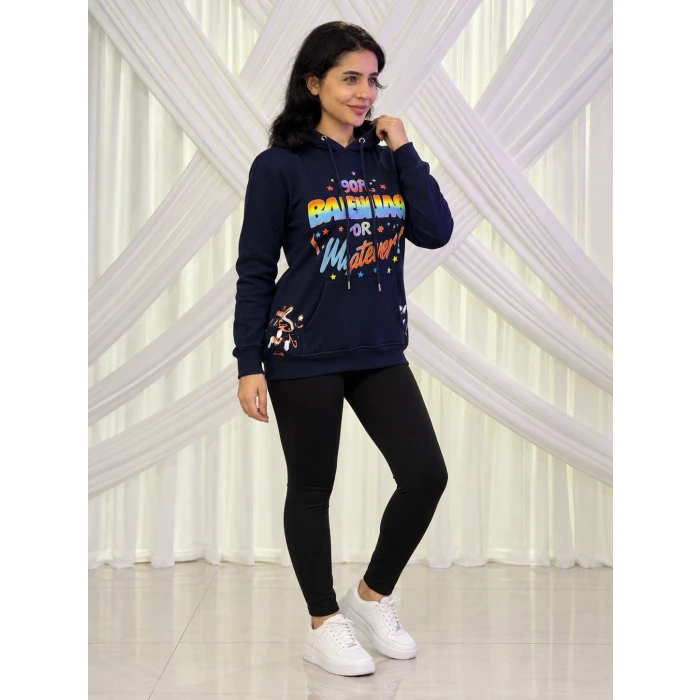Renkli Baskılı Kapüşonlu Sweatshirt