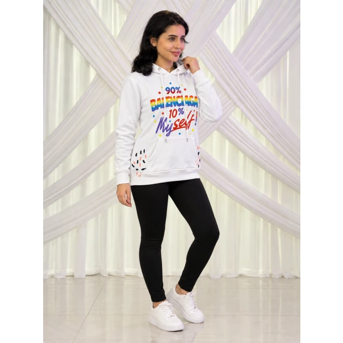 Renkli Baskılı Kapüşonlu Sweatshirt
