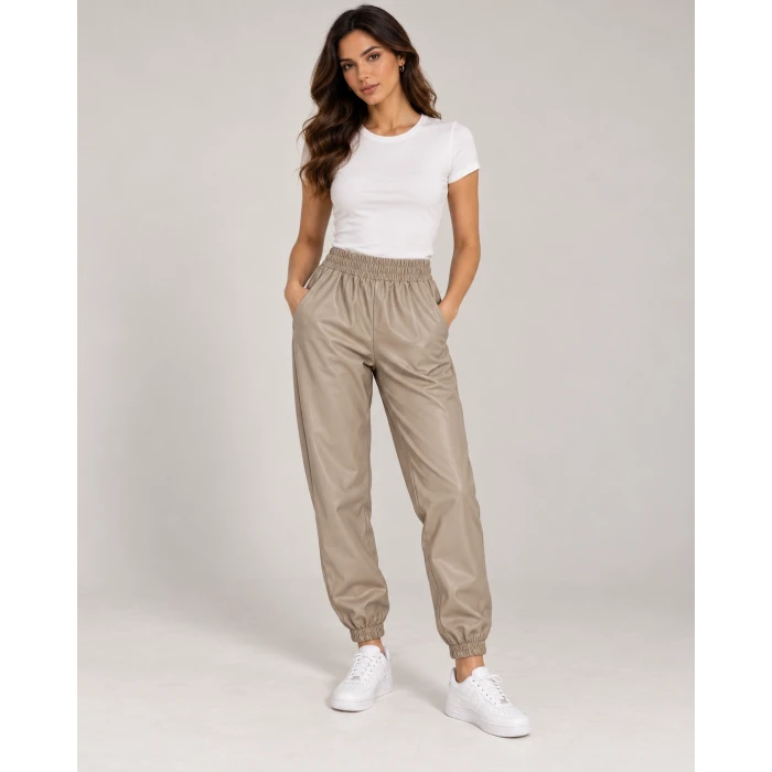 Suni Deri Paça Lastikli Jogger Pantolon