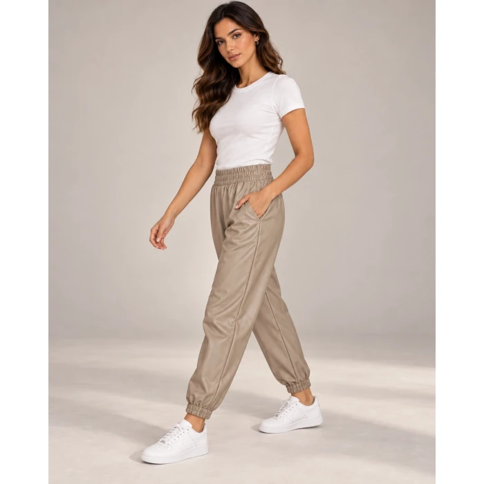 Suni Deri Paça Lastikli Jogger Pantolon