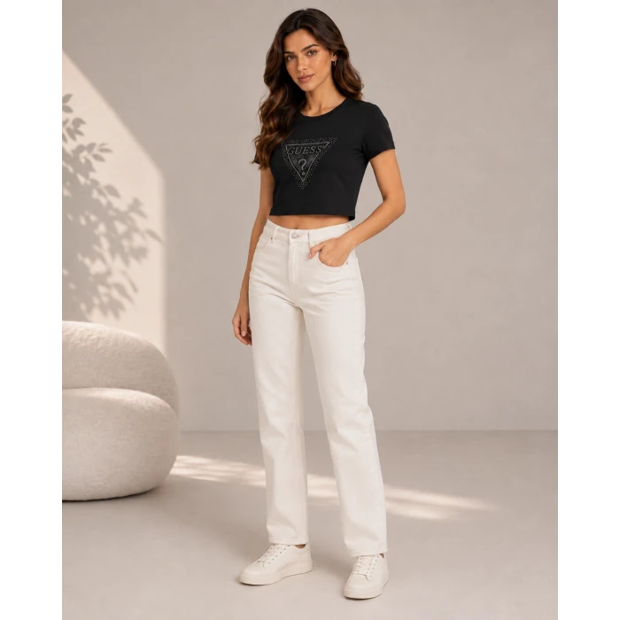 Taş Baskılı Kısa Kollu Crop Tshirt