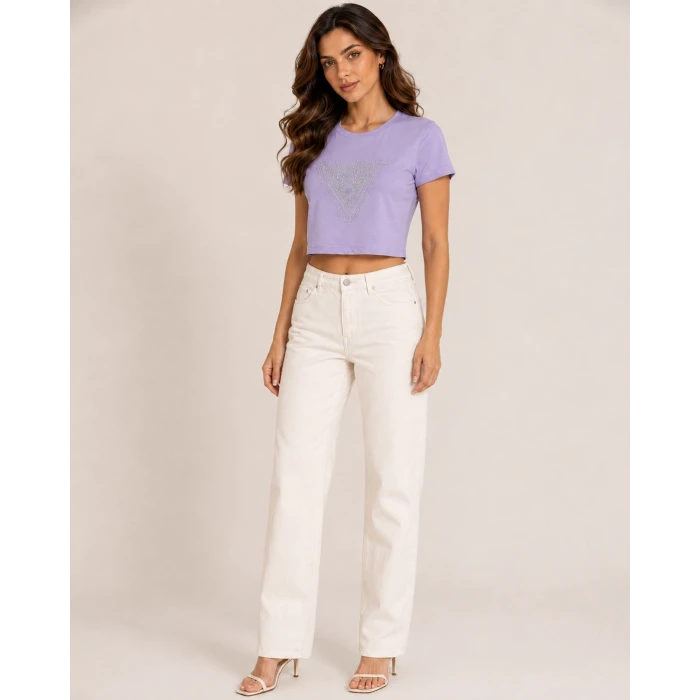 Taş Baskılı Kısa Kollu Crop Tshirt