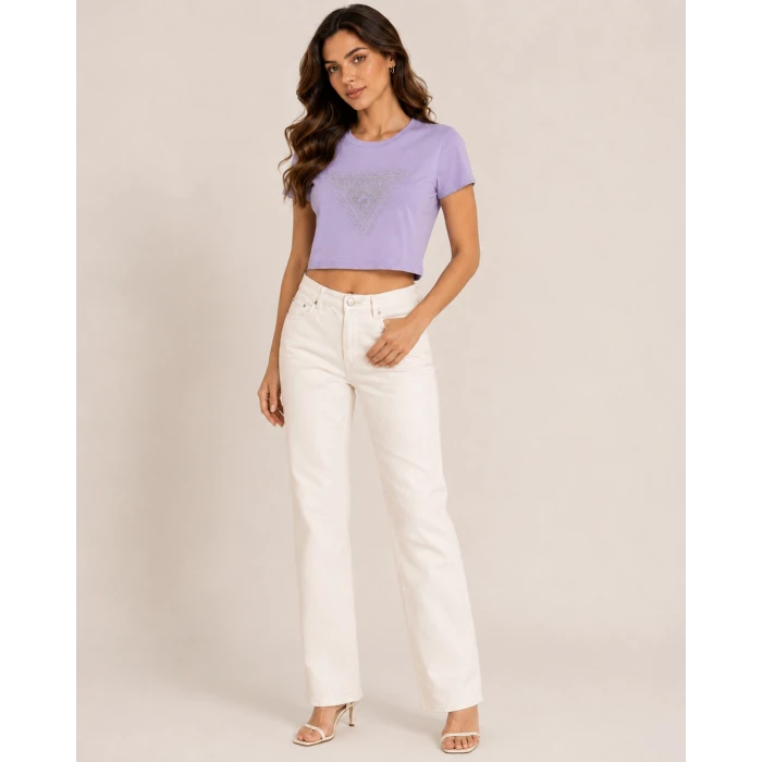 Taş Baskılı Kısa Kollu Crop Tshirt