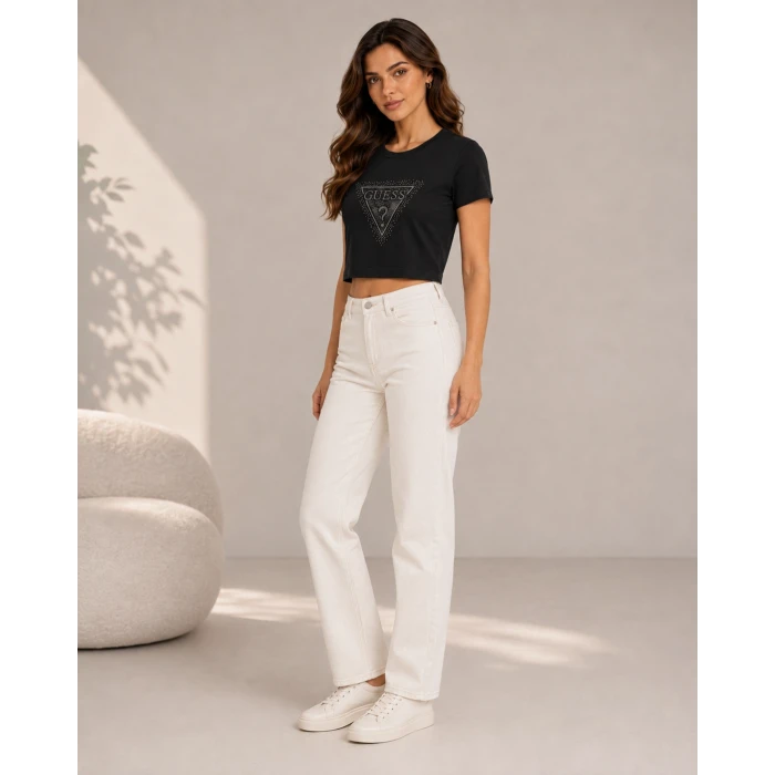 Taş Baskılı Kısa Kollu Crop Tshirt