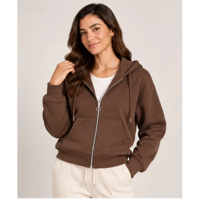 Üç İplik Kapüşonlu Fermuarlı Sweatshirt