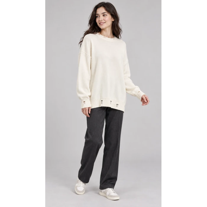 Yırtık Detaylı Oversize Triko Kazak