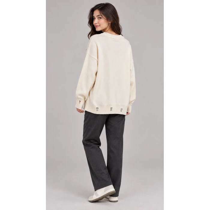 Yırtık Detaylı Oversize Triko Kazak