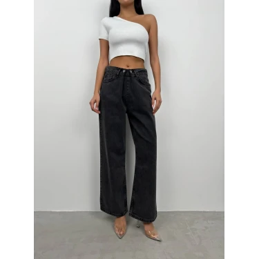 Çift Düğmeli Düşük Bel Wide Leg Jean