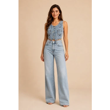 Denim Cepli Yelek