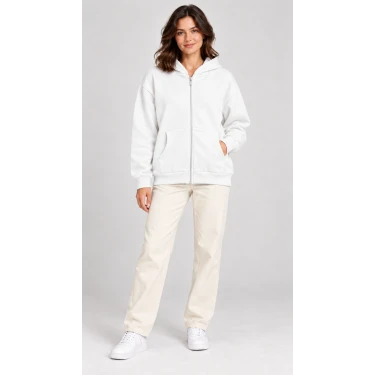 Fermuarlı Kapüşonlu Oversize Sweatshirt