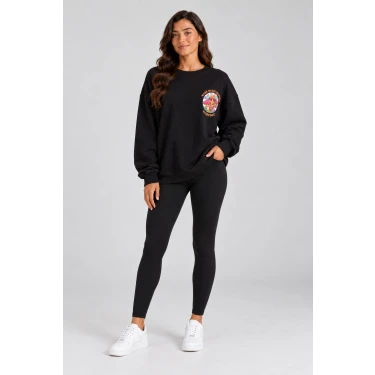 Mantar Baskılı Siyah Şardonlu Sweatshirt