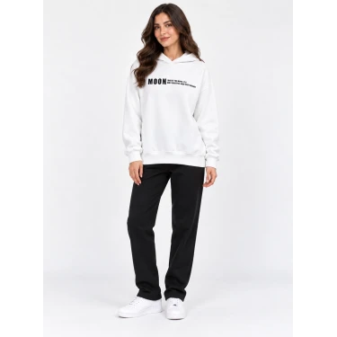 Moon Style Sırt Baskılı Kapüşonlu Sweatshirt