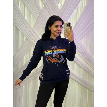 Renkli Baskılı Kapüşonlu Sweatshirt
