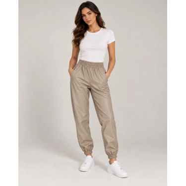 Suni Deri Paça Lastikli Jogger Pantolon