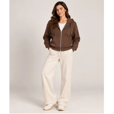 Üç İplik Kapüşonlu Fermuarlı Sweatshirt