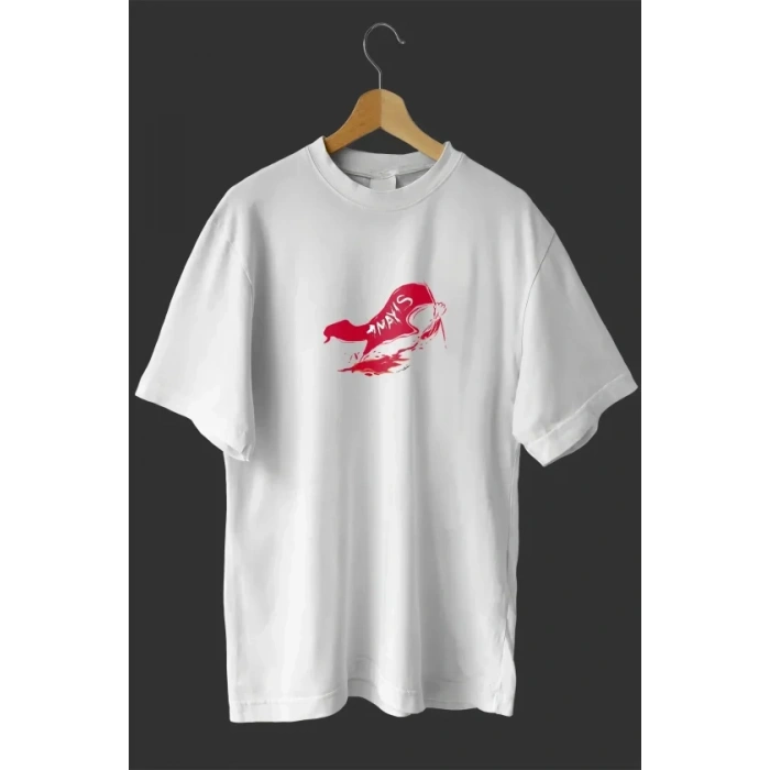 1 Mayıs Emekçiler Günü Baskılı Oversize Bisiklet Yaka T-shirt - Beyaz