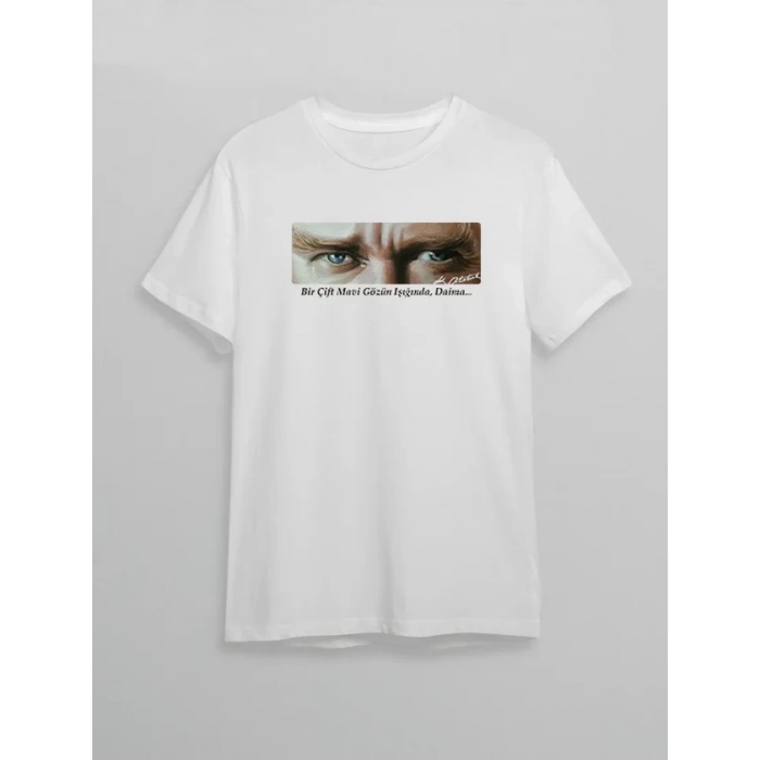 10 Kasım Atatürkü Anma Günü Baskılı Oversize Bisiklet Yaka T-shirt - Beyaz