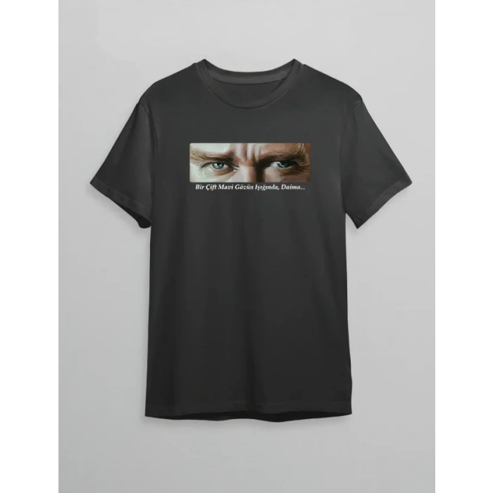 10 Kasım Atatürkü Anma Günü Baskılı Oversize Bisiklet Yaka T-shirt - Siyah