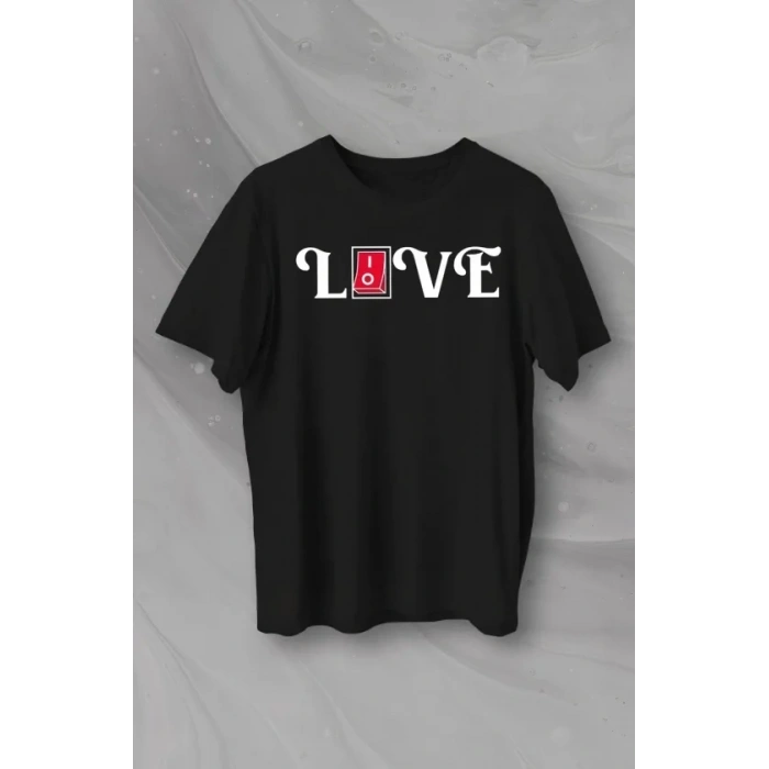 14 Şubat Sevgililer Günü Love Baskılı Oversize Bisiklet Yaka T-shirt - Siyah