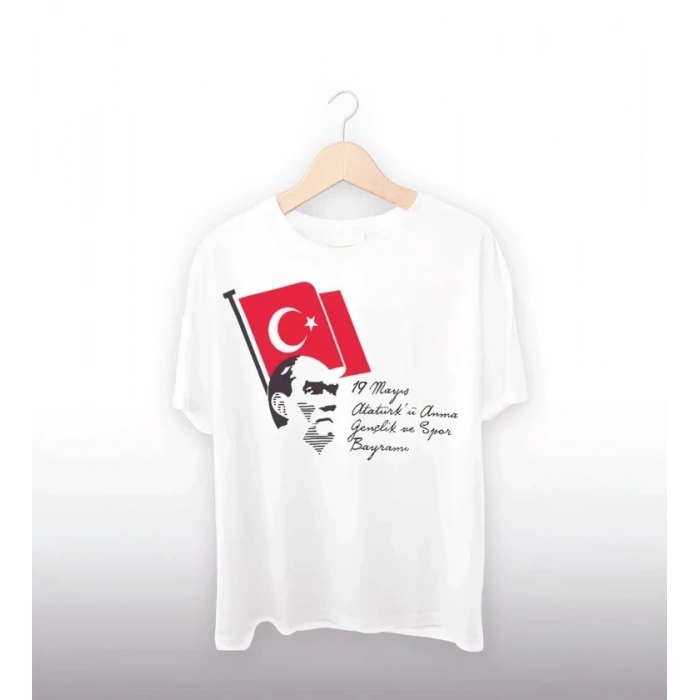 19 Mayıs Atatürkü Anma Gençlik Ve Spor Bayramı Baskılı Oversize T-shirt - Beyaz