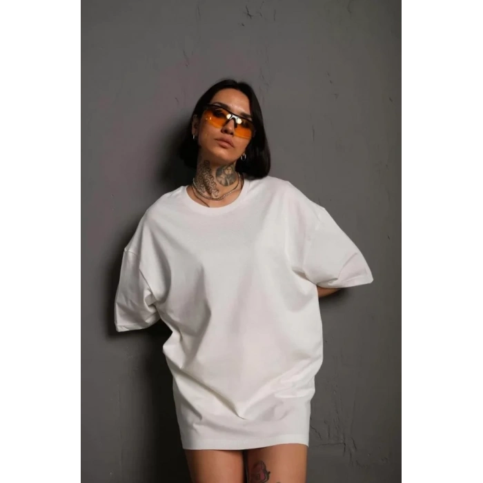 24/1 Düz A Kalite Oversize T-shirt - Beyaz