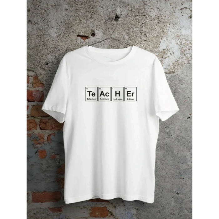 24 Kasım Kimya Öğretmeni Hediyesi Baskılı Bisiklet Yaka T-shirt - Beyaz