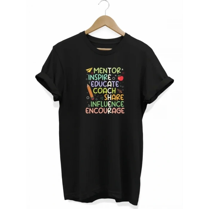 24 Kasım Öğretmenler Günü Hediye Temalı Oversize Bisiklet Yaka T-shirt - Siyah