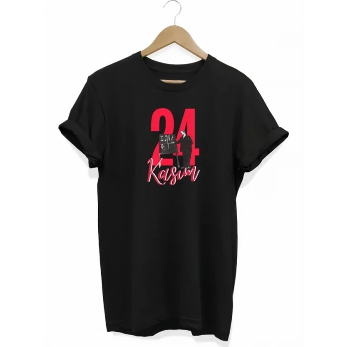 24 Kasım Öğretmenler Günü Öğretmen Hediyesi Baskılı Oversize T-shirt - Siyah