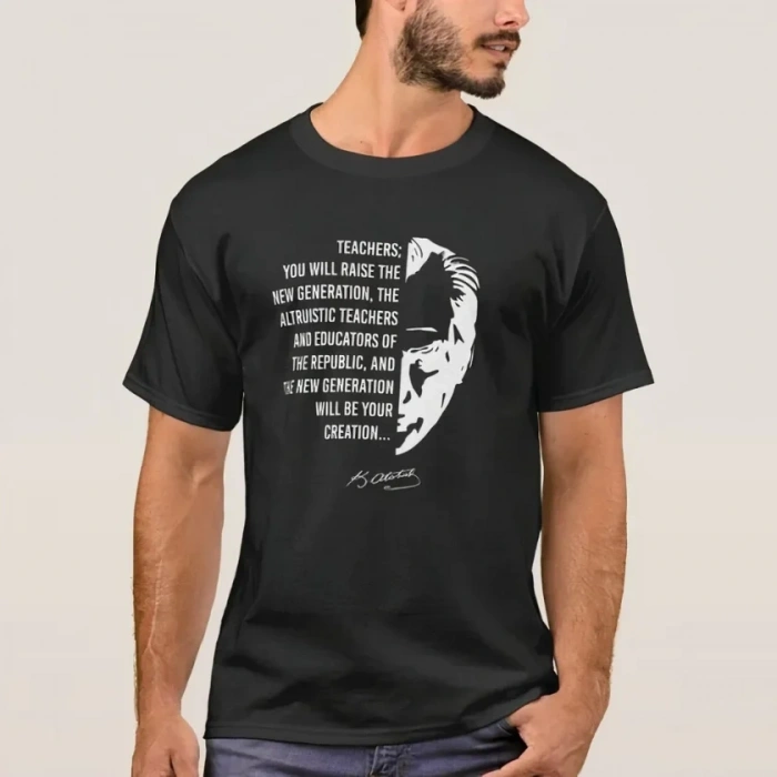 24 Kasım Öğretmenler Günü Temalı Baskılı Bisiklet Yaka T-shirt - Siyah